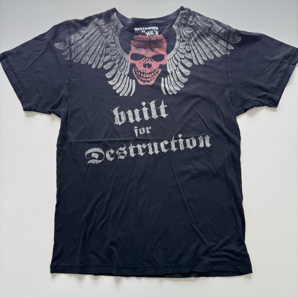 DESTROYED BY‎ FAME Built For Destruction Adult Medium Tattoo Skull Wings Y2K